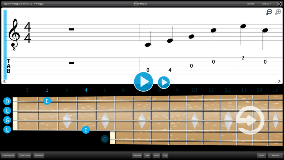 Purely Banjo Screenshot Lesson Selector